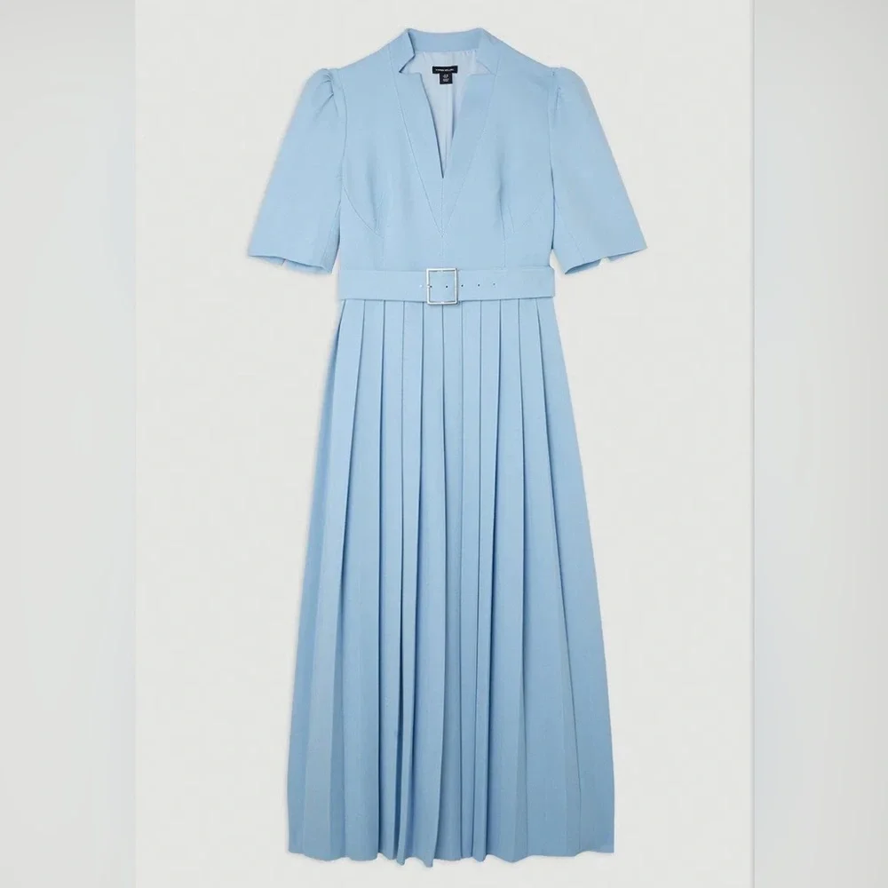 NWT KAREN MILLEN Tall Structured Crepe Forever Pleated Midi Dress. $439 - Picture 2 of 14